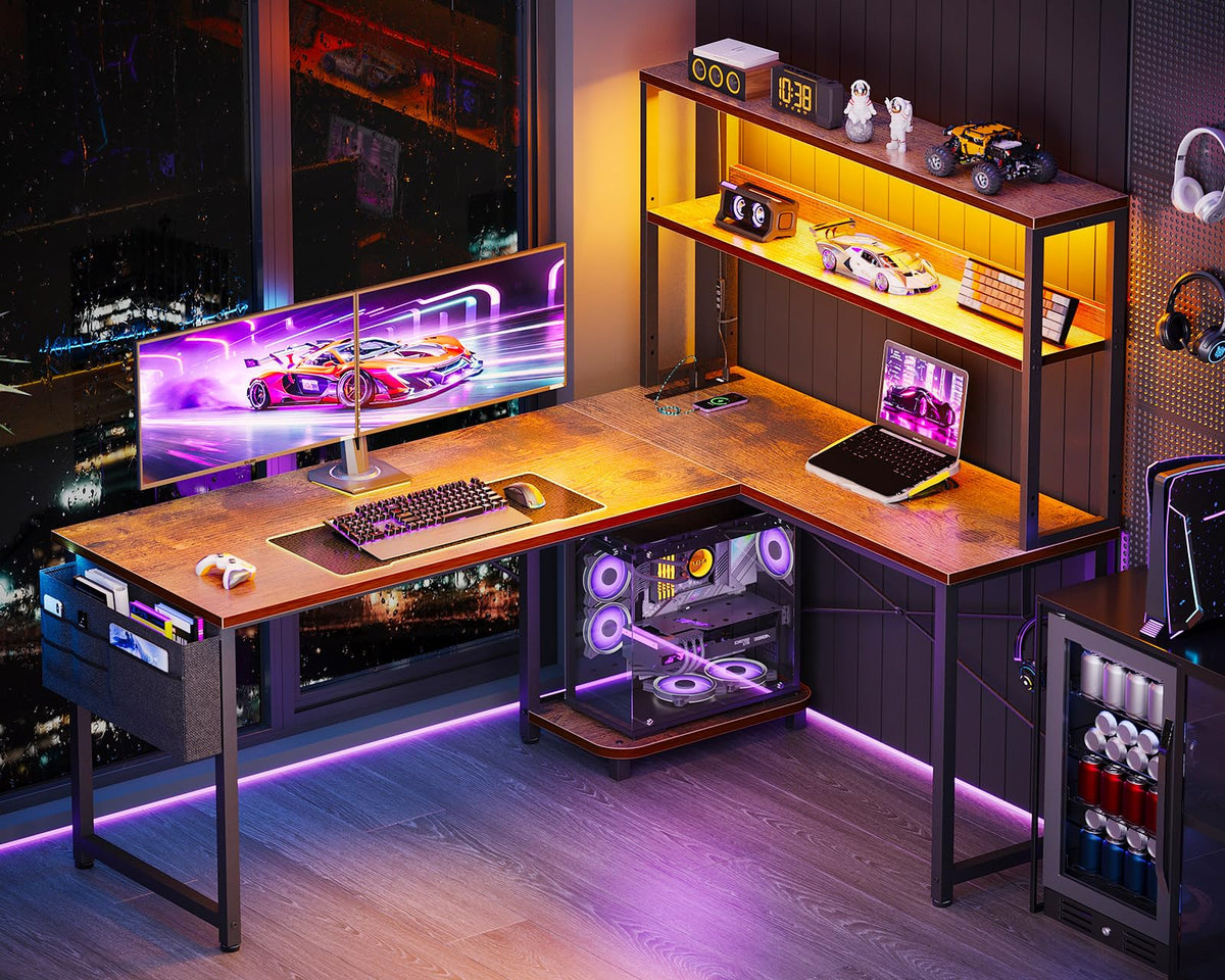 53" L Shaped Gaming Desk with Shelves V463064