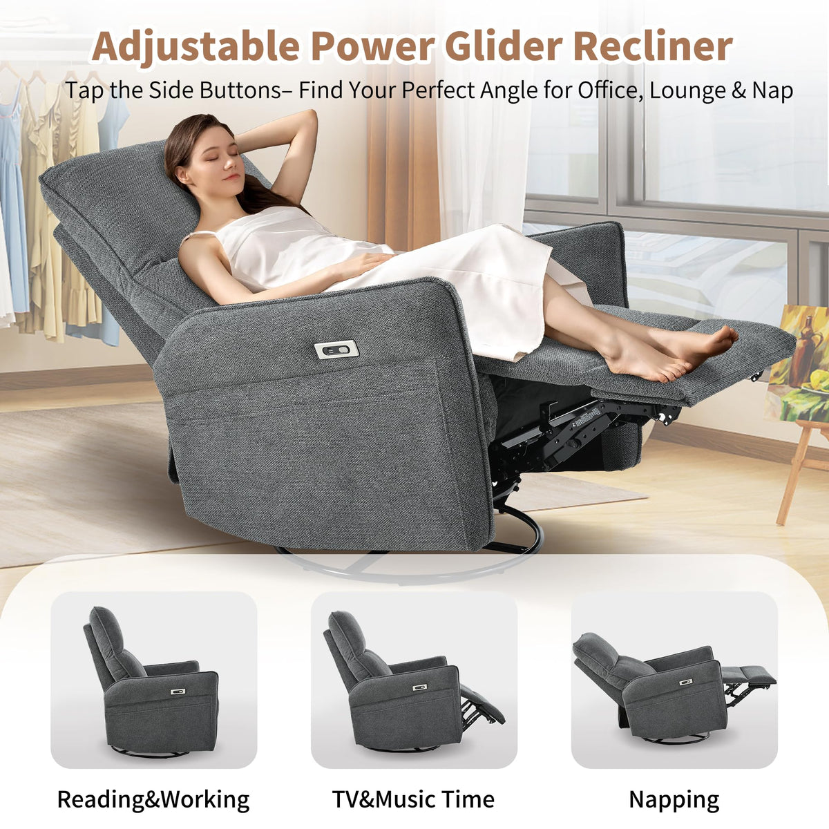 Power Swivel Rocker Recliner Chair Dark Gray A485