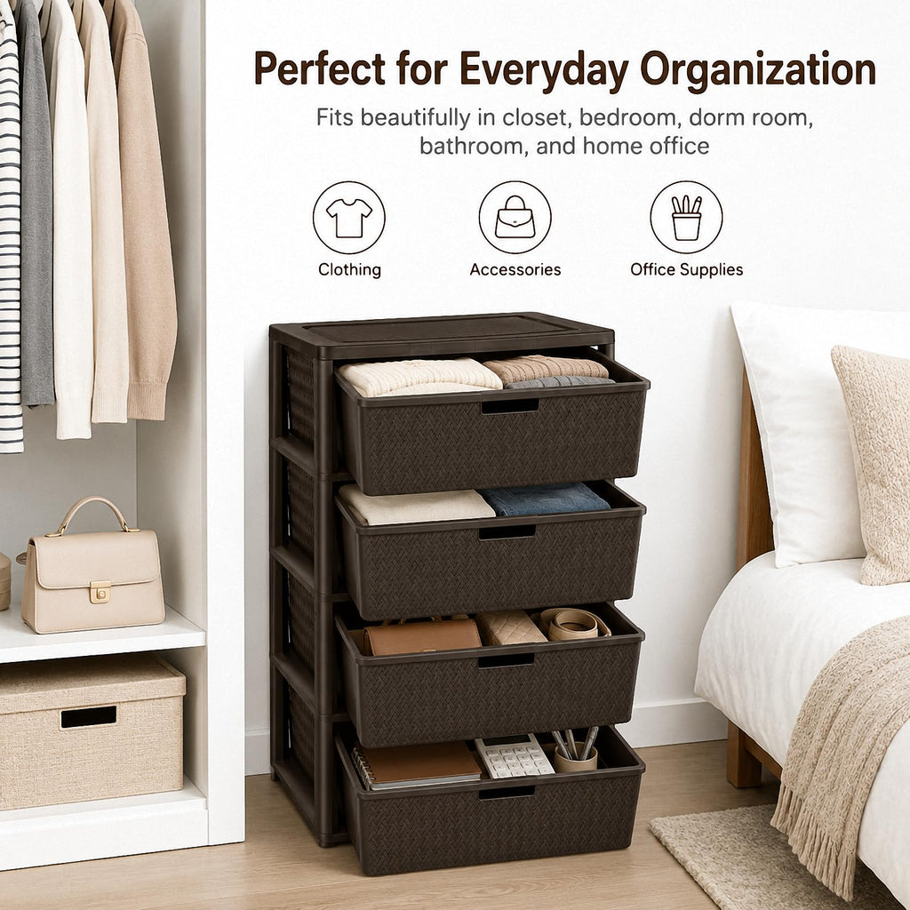 Brown 4-Drawer Plastic Storage Tower Y90498
