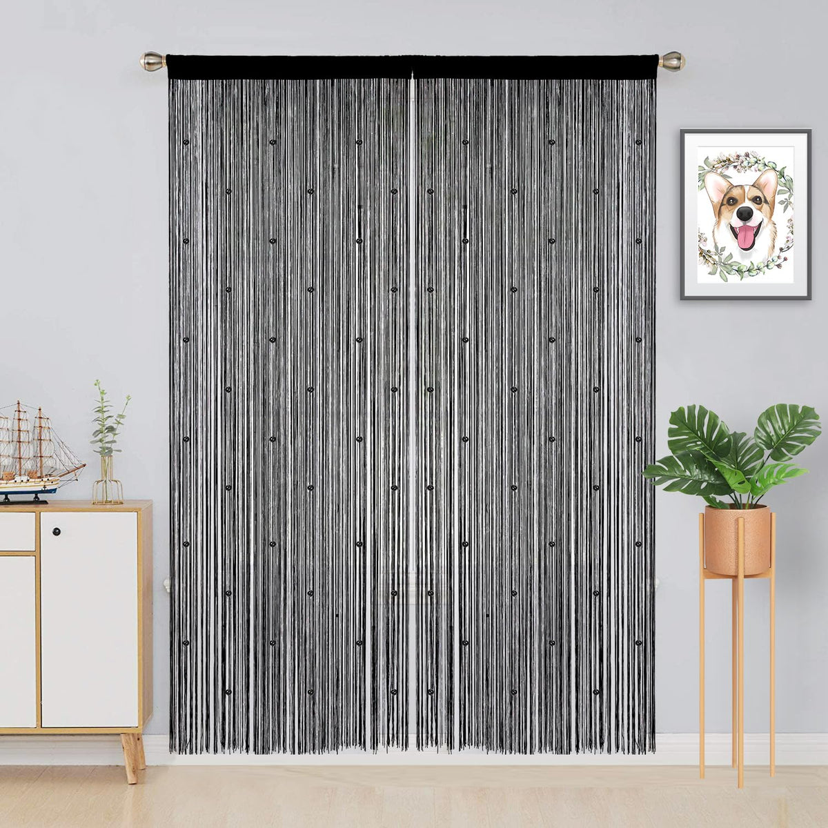 Beaded Curtains 39"x79" Black Z412763