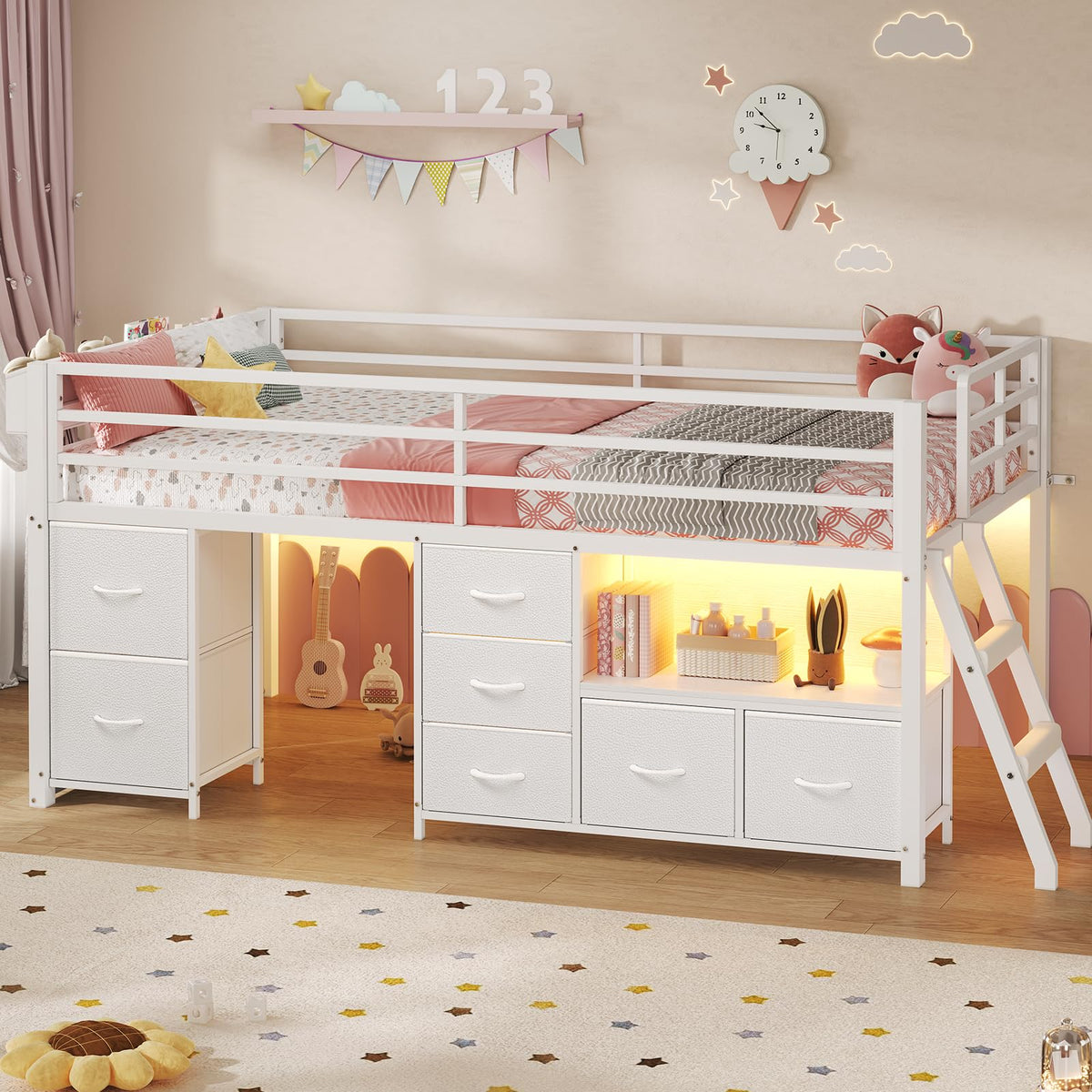 Twin Size Low Loft Bed with 7 Drawers M65910