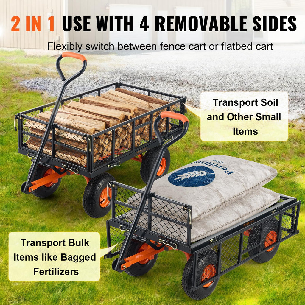 880lbs Steel Garden Dump Cart Utility Wagon with Removable Sides G4897