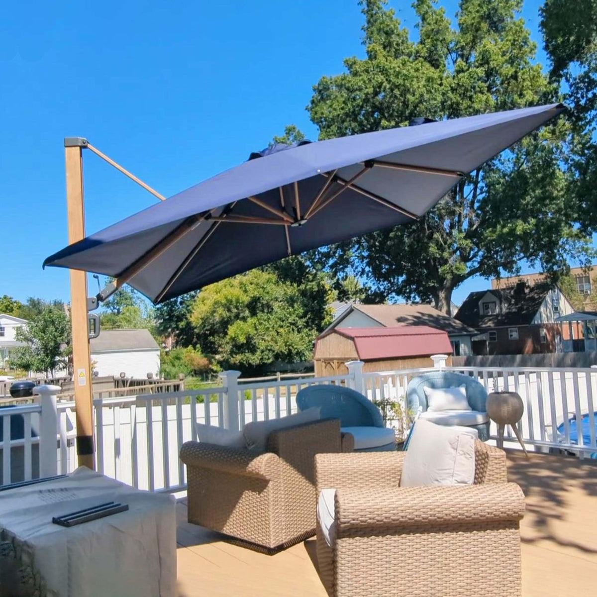 Navy Blue Wood Grain 9FT Square Patio Umbrella X577982