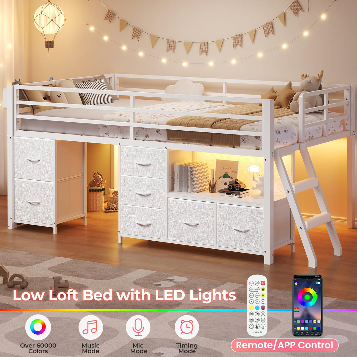 Twin Size Low Loft Bed with 7 Drawers M65910