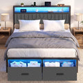 Full Bed Frame with 2 Drawers, LED Lights and Charging Station P436