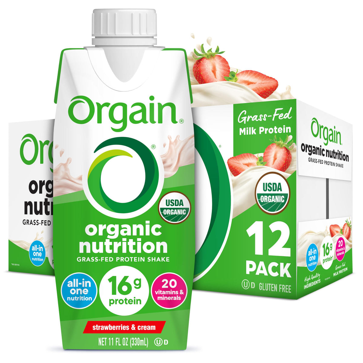 Organic Grass Fed Protein Shake, Strawberry, 11oz, 12pk L662