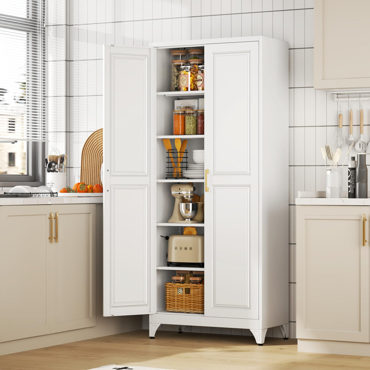 75" Kitchen Pantry Cabinet with Doors and Shelves G66884