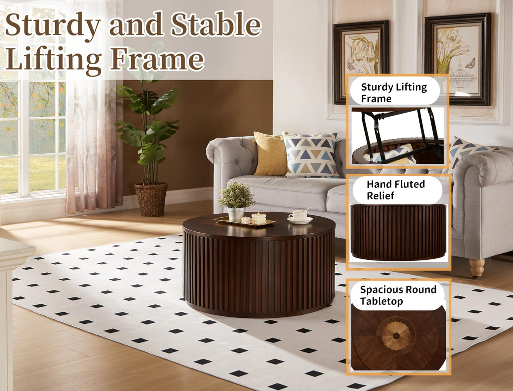 Round Lift Top Coffee Table with Storage C750
