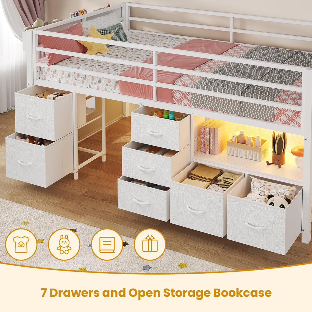 Twin Size Low Loft Bed with 7 Drawers M65910