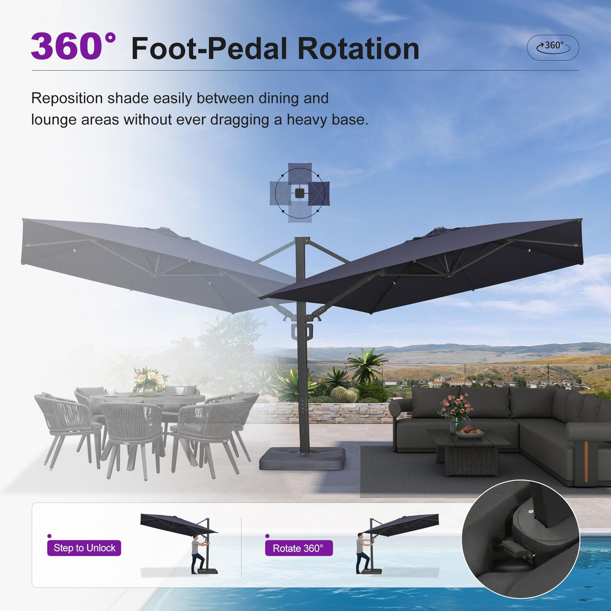 10' x 13' Navy Blue Patio Umbrella with Base J716905