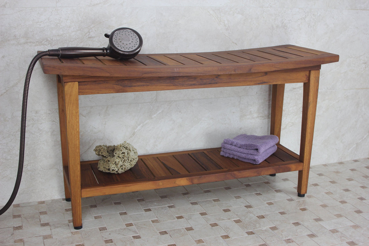36" Teak Shower Bench with Shelf I86616