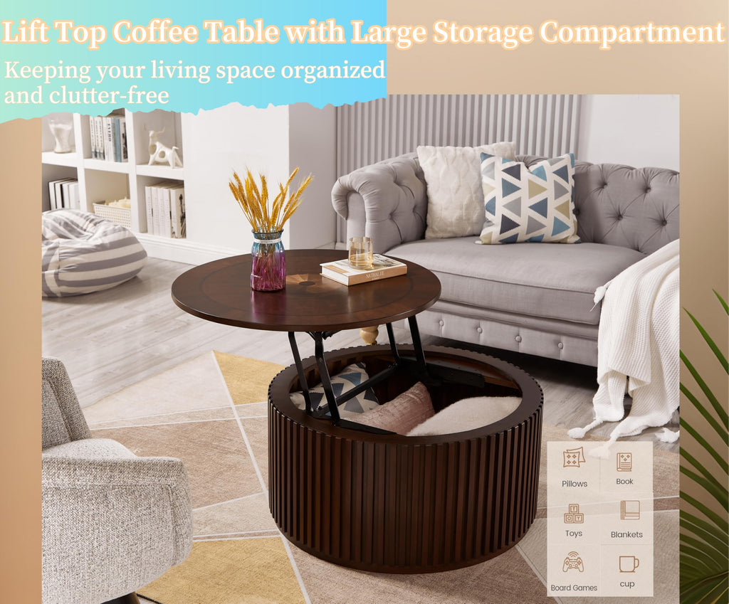 Round Lift Top Coffee Table with Storage C750