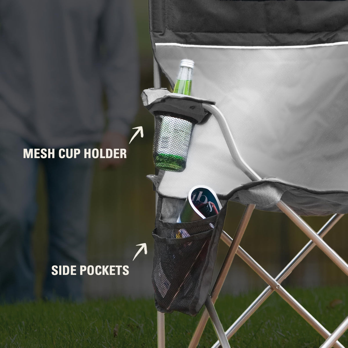 Portable Camping Chair with 4-Can Cooler, Cushioned Seat, Side Pockets & Cup Holder, Carry Bag W896971