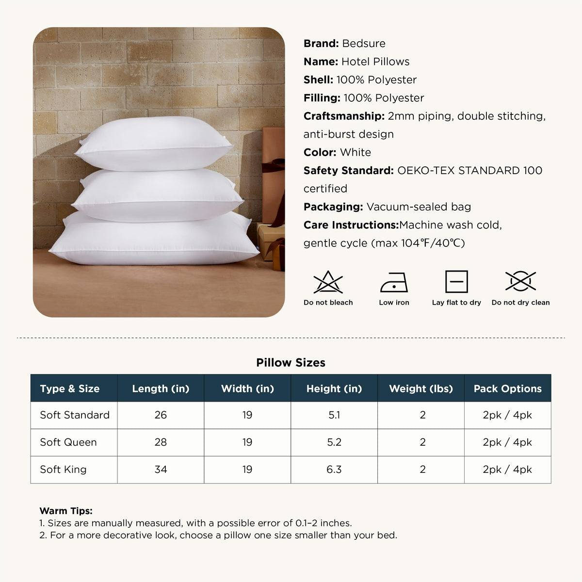 Queen Size Set of 2 Bed Pillows F9038