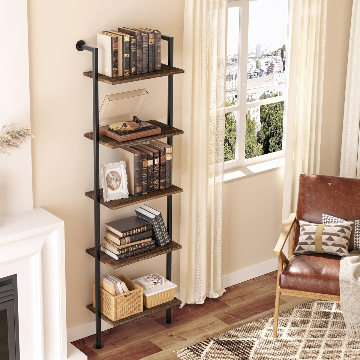 5-Tier Solid Wood Ladder Bookshelf L850