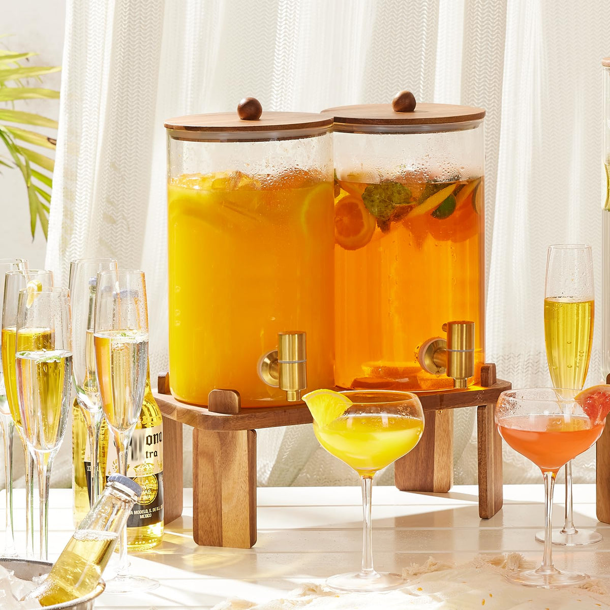 2pcs 1.2 Gallon Glass Drink Dispenser with Stand P545161