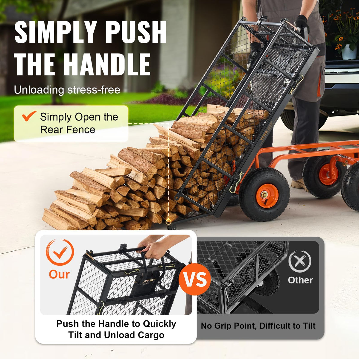 880lbs Steel Garden Dump Cart Utility Wagon with Removable Sides G4897