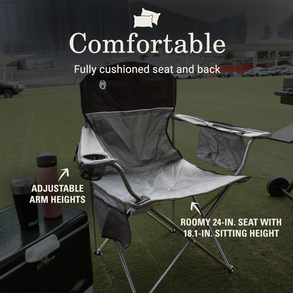 Portable Camping Chair with 4-Can Cooler, Cushioned Seat, Side Pockets & Cup Holder, Carry Bag W896971