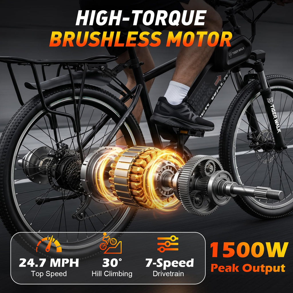 26" All-Terrain Electric Bike, 48V 10Ah Removable Battery, 7-Speed D4989