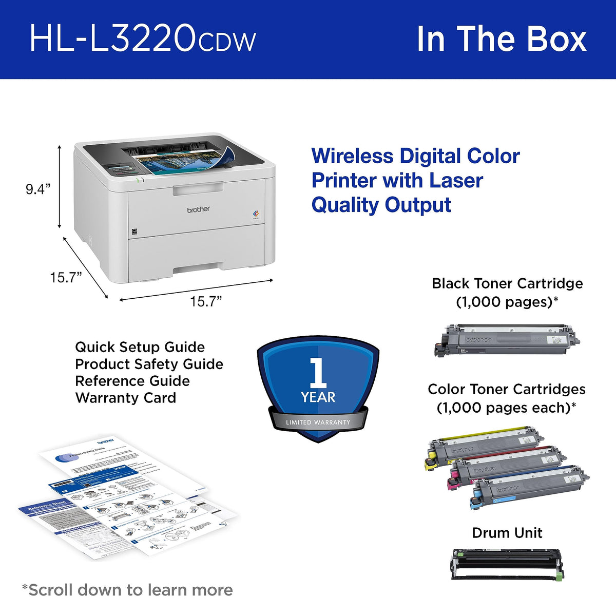 Color Laser Printer with Wireless Printing, Duplex, 250-Sheet Paper Tray D57679