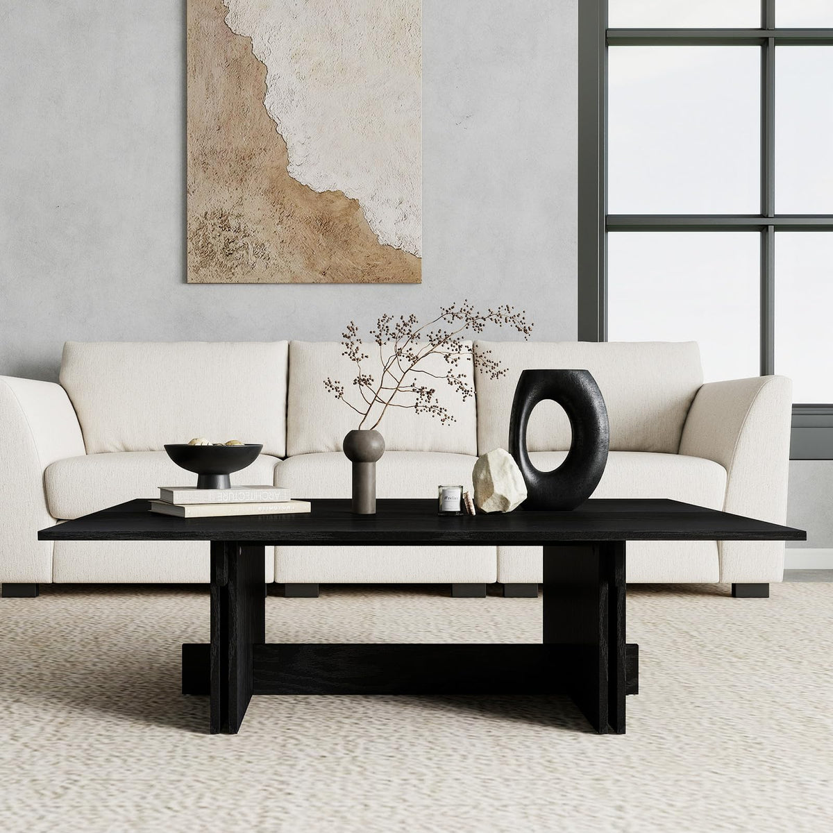 48" Rustic Wood Coffee Table with Geometric Base S842338