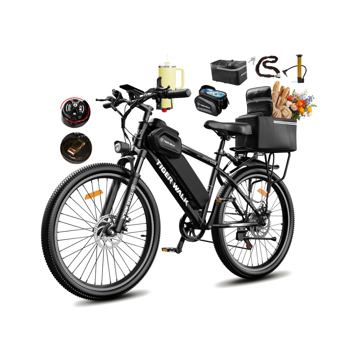 26" All-Terrain Electric Bike, 48V 10Ah Removable Battery, 7-Speed D4989