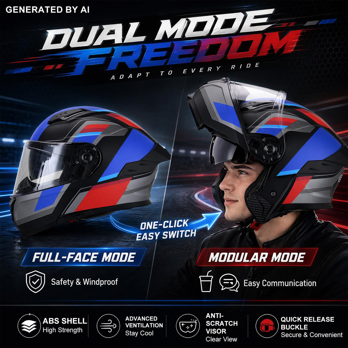 Heavy Duty Flip Up Modular Motorcycle Helmet X586781