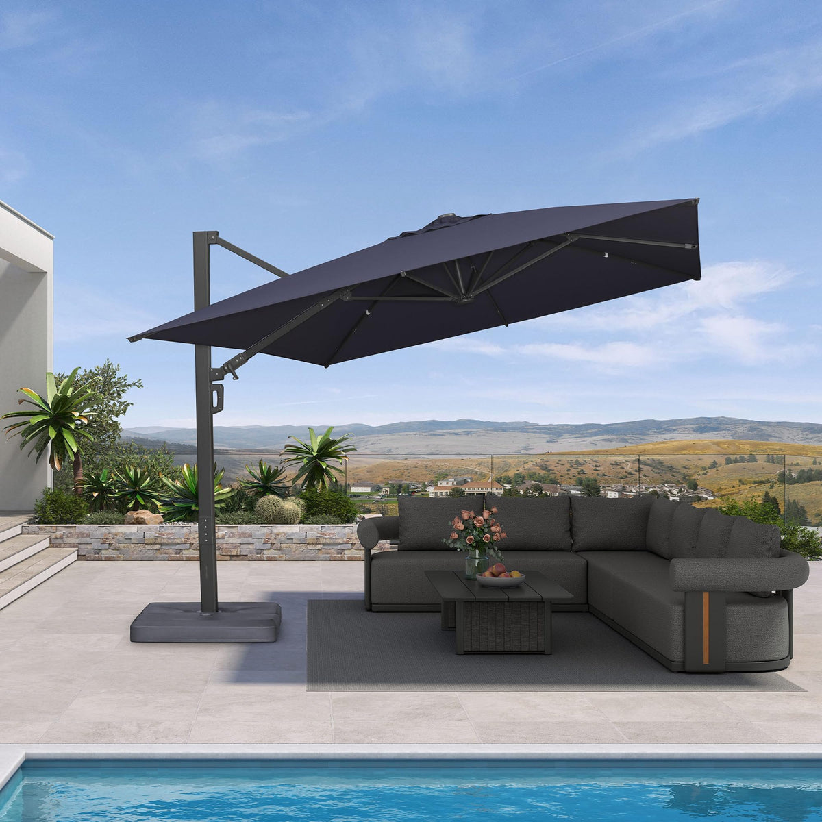 10' x 13' Navy Blue Patio Umbrella with Base J716905