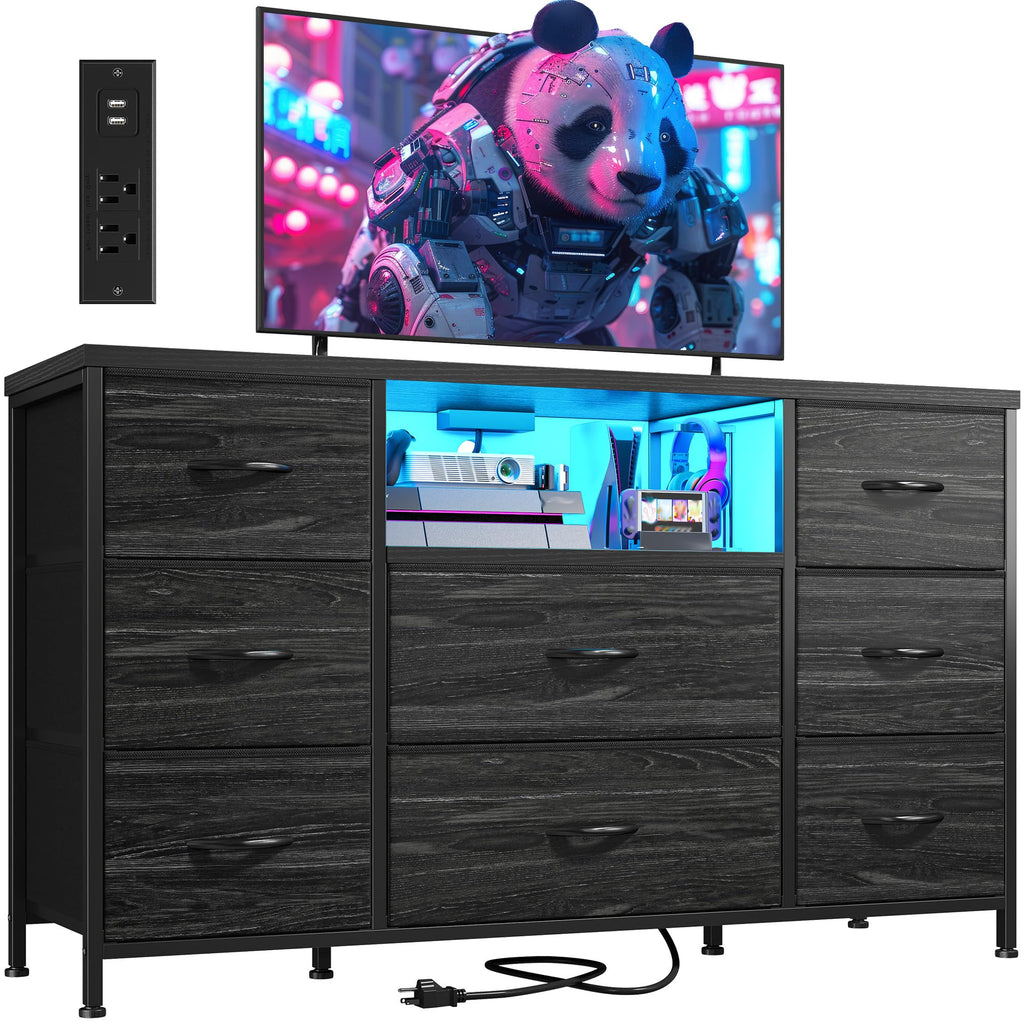 Black Dresser with LED Lights & Charging Station P34220