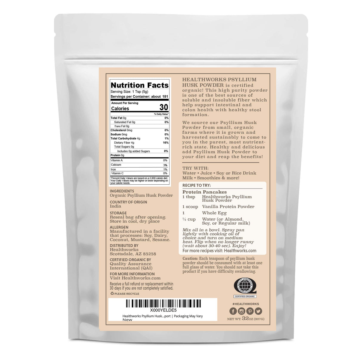 Organic Psyllium Husk Powder 2 lb Z465121