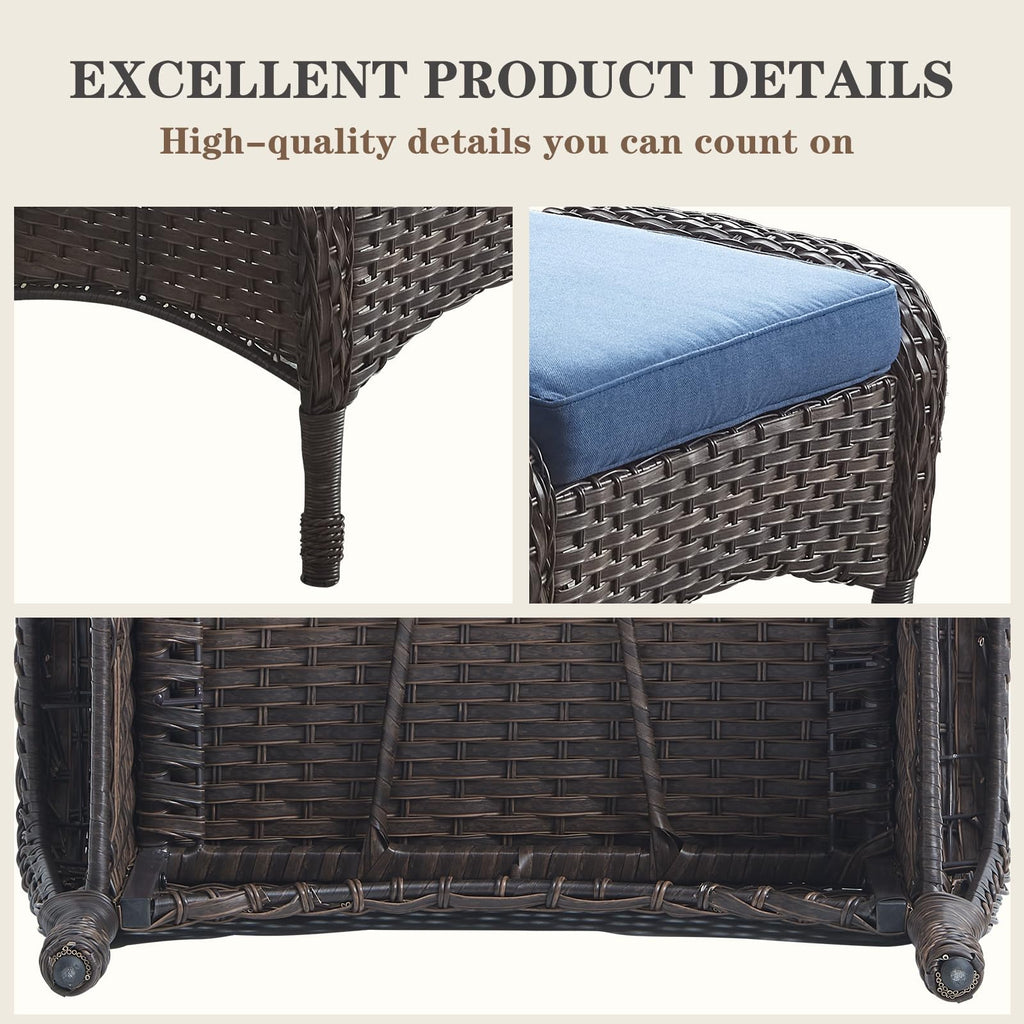25 Inch PE Wicker Foot Stool Set of 2 with Removable Cushions Brown Y528