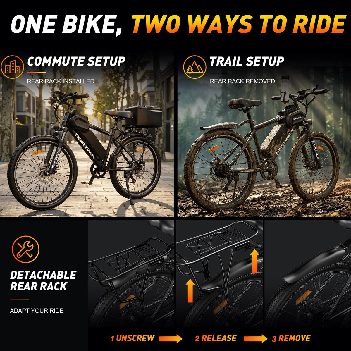 26" All-Terrain Electric Bike, 48V 10Ah Removable Battery, 7-Speed D4989