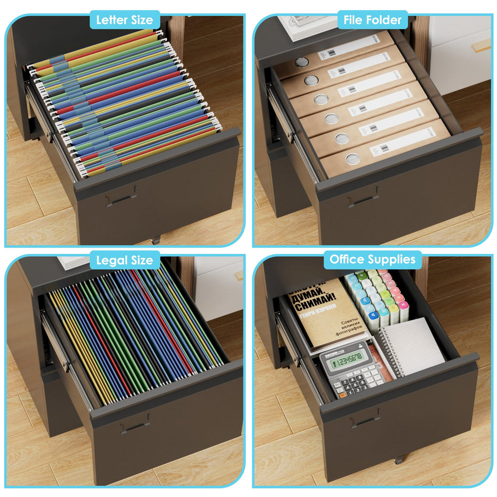 2 Drawer Black Metal File Cabinet with Lock G18488