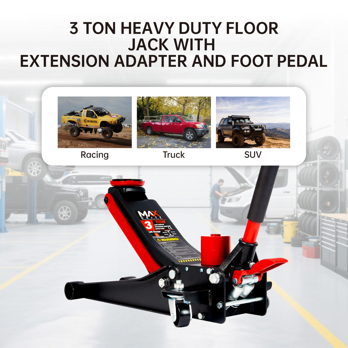 3-Ton Low-Profile Dual Pistons Steel Floor Jack B5899