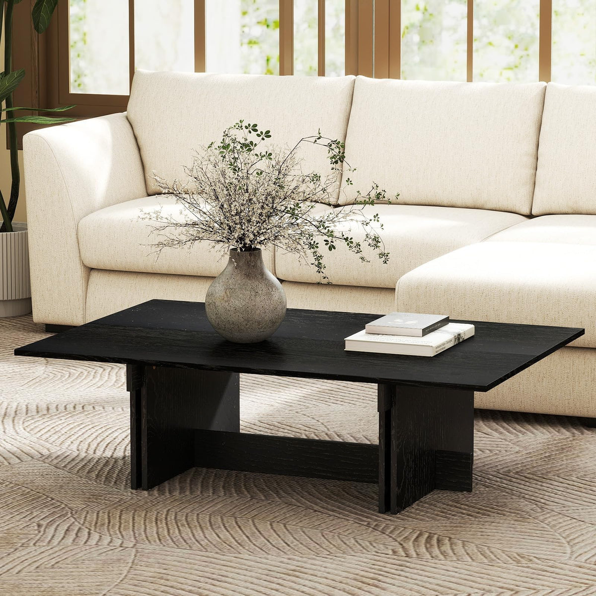48" Rustic Wood Coffee Table with Geometric Base S842338