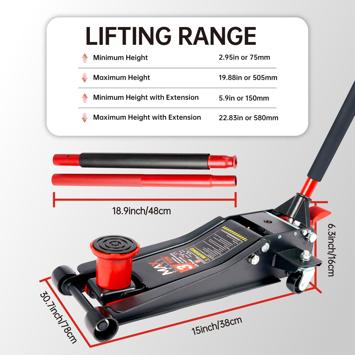 3-Ton Low-Profile Dual Pistons Steel Floor Jack B5899