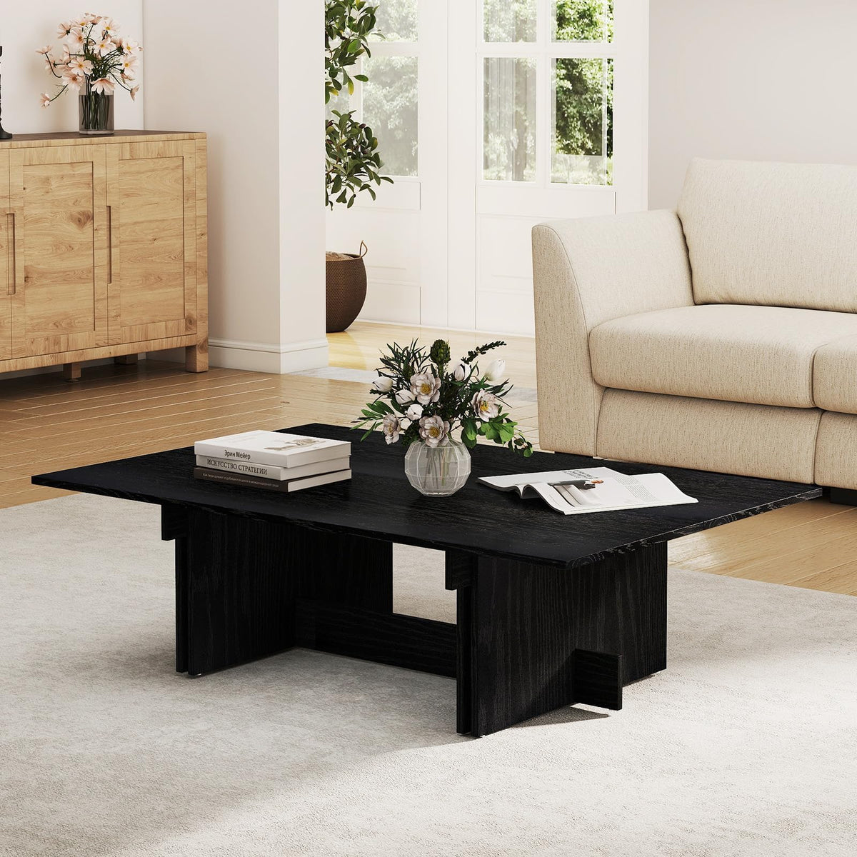 48" Rustic Wood Coffee Table with Geometric Base S842338