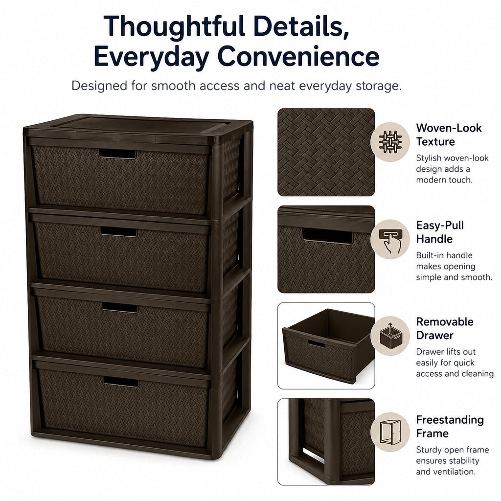 Brown 4-Drawer Plastic Storage Tower Y90498
