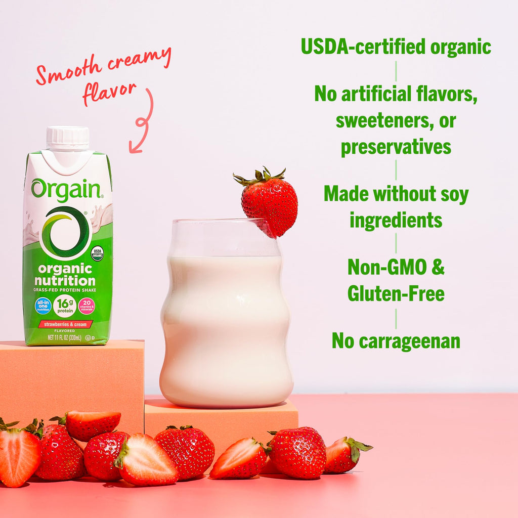 Organic Grass Fed Protein Shake, Strawberry, 11oz, 12pk L662