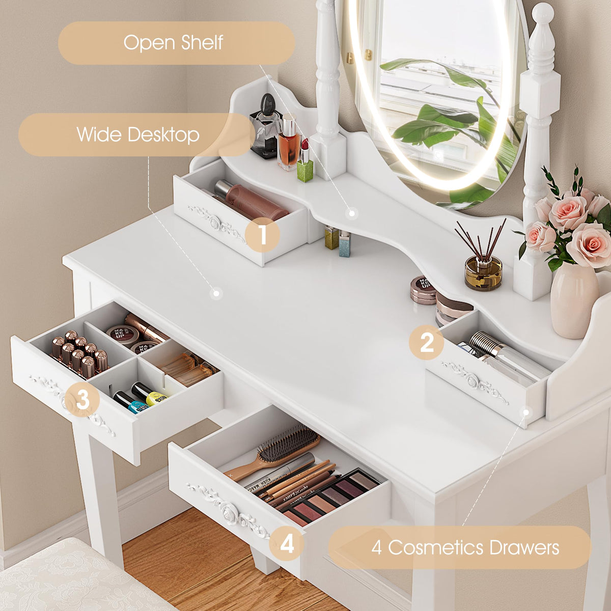 Vanity Desk with Mirror and Lights R6692