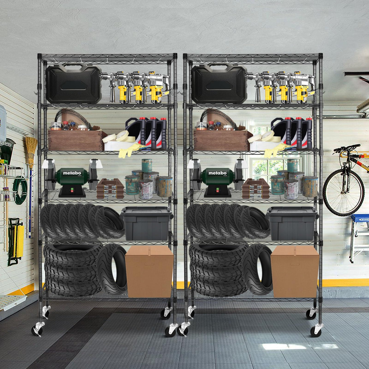 6 Tier Heavy Duty Adjustable Metal Wire Shelving Rack with Wheels, Black H764
