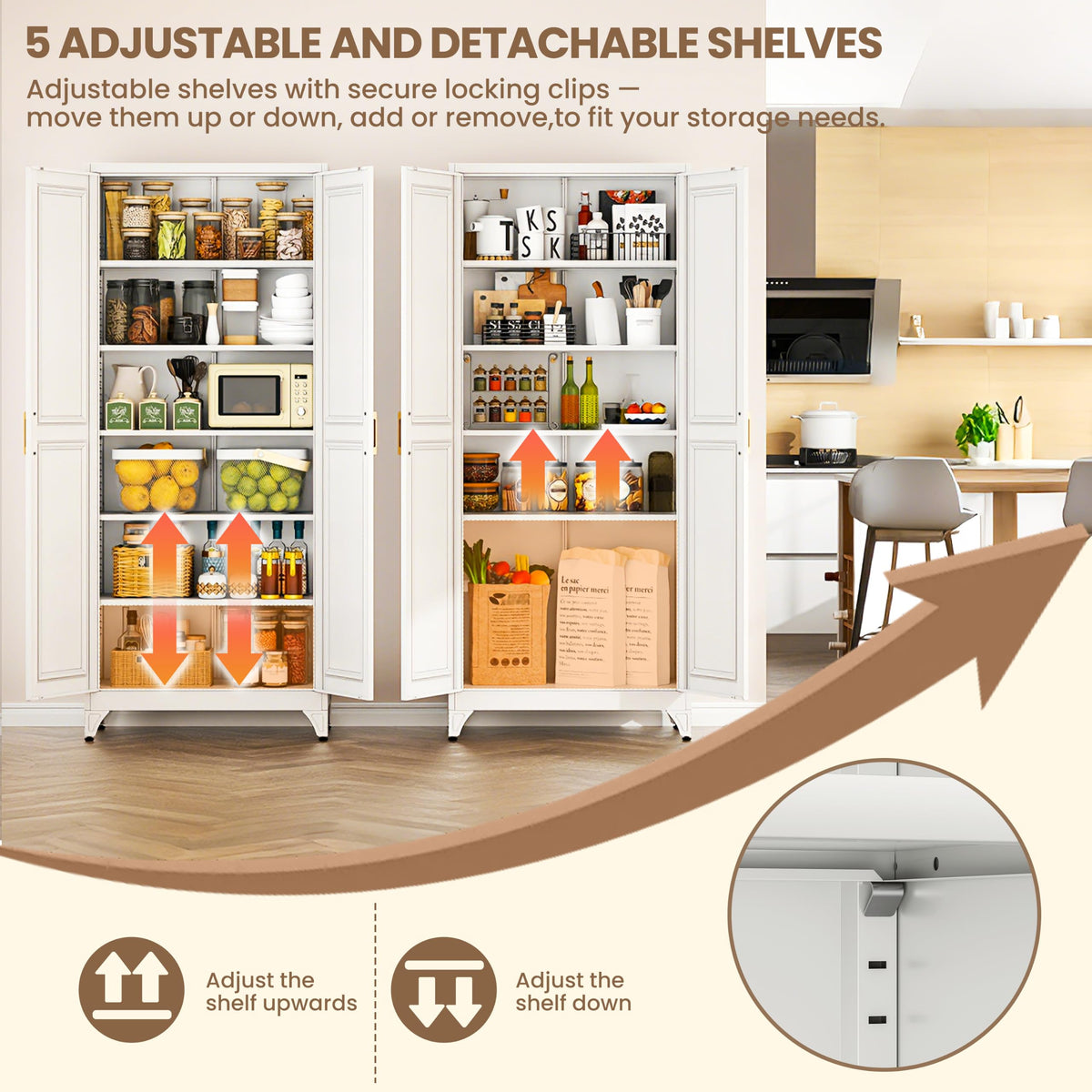 75" Kitchen Pantry Cabinet with Doors and Shelves G66884