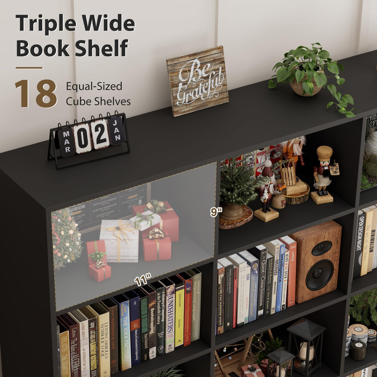 59" W Triple Wide Black Bookshelf and Bookcase J2955