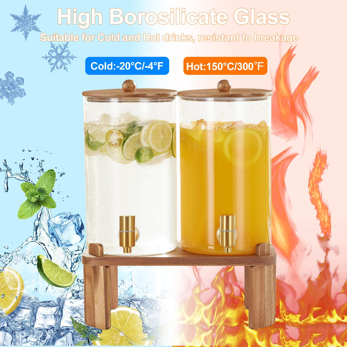 2pcs 1.2 Gallon Glass Drink Dispenser with Stand P545161