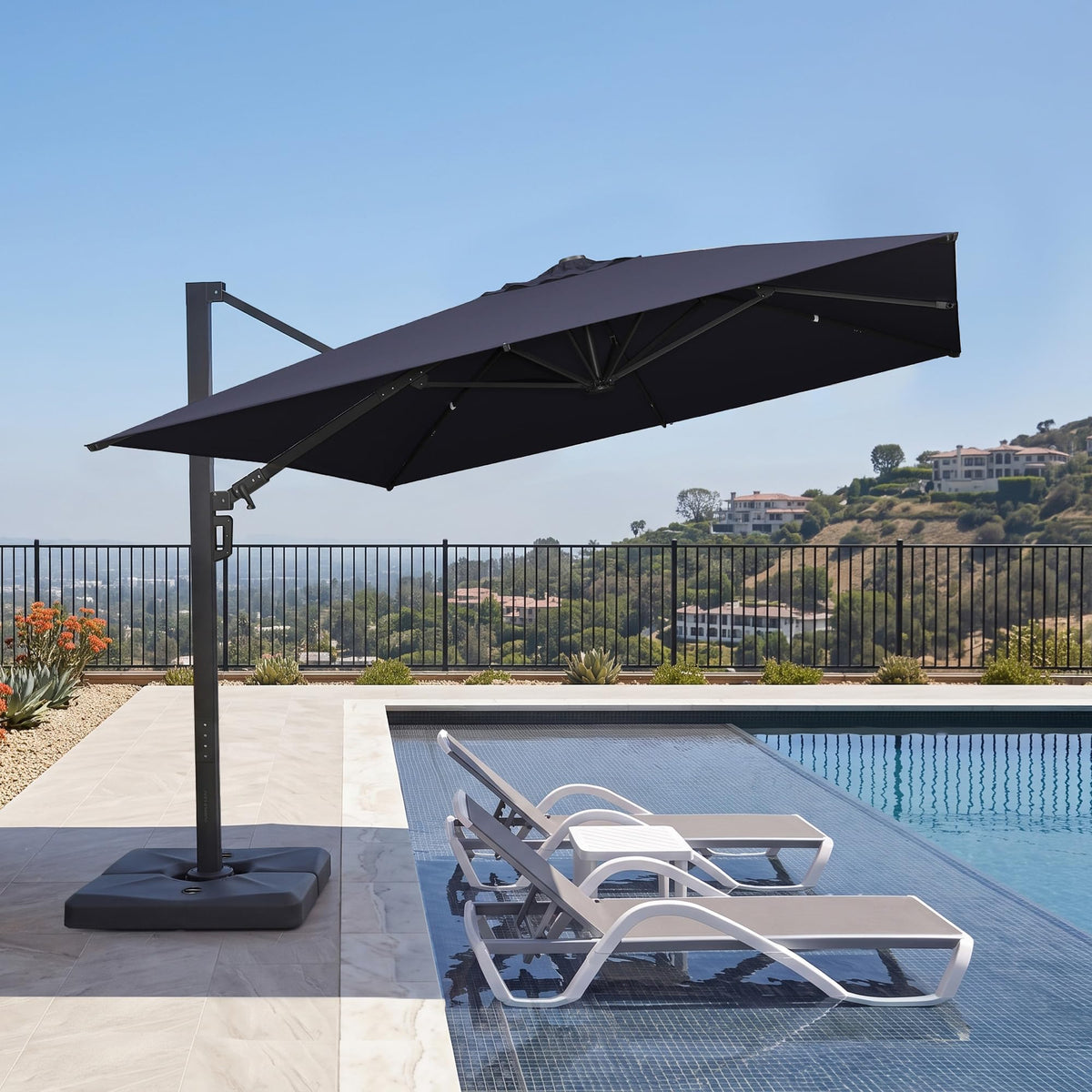 10' x 13' Navy Blue Patio Umbrella with Base J716905