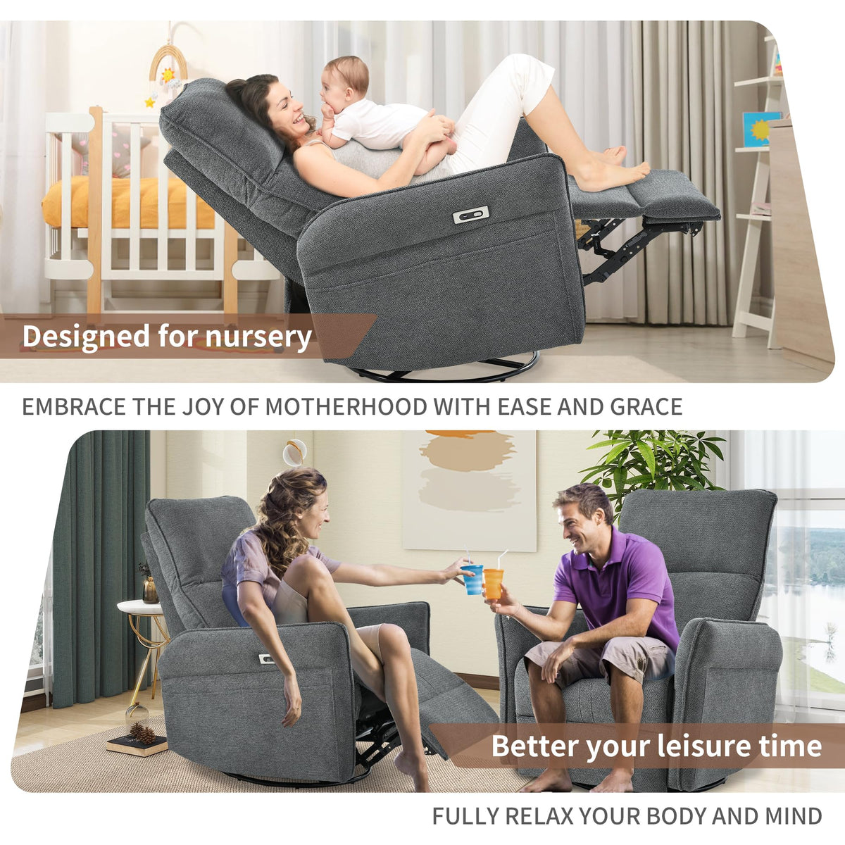 Power Swivel Rocker Recliner Chair Dark Gray A485