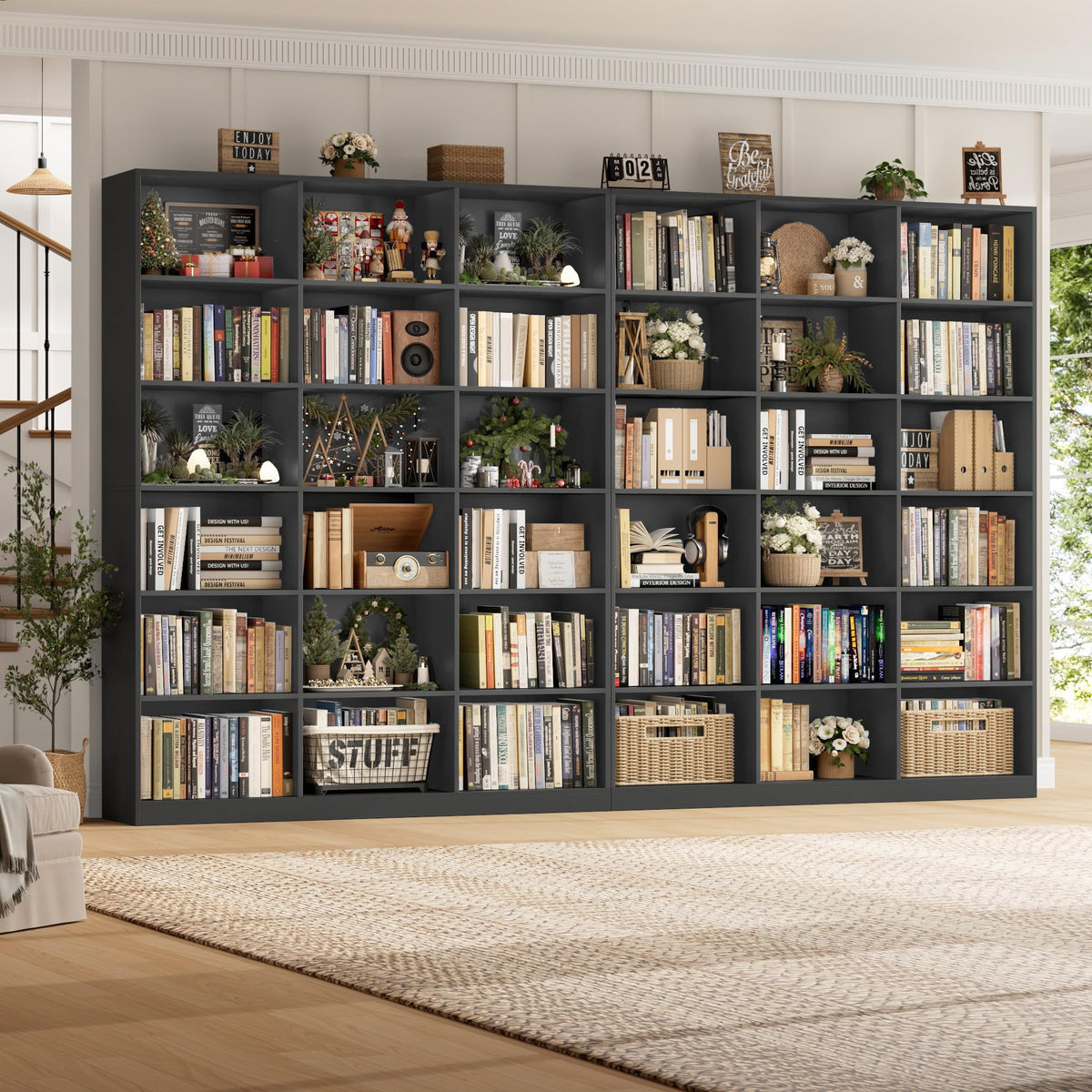 59" W Triple Wide Black Bookshelf and Bookcase J2955
