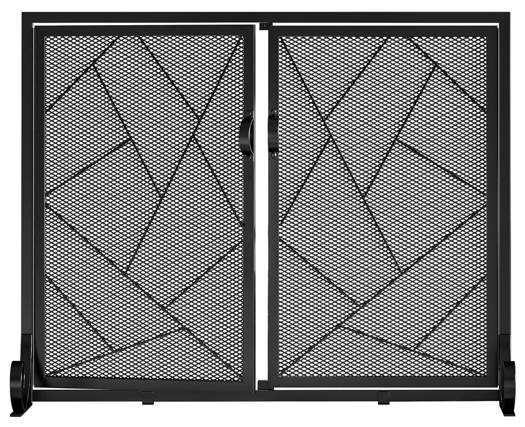 Hinged Fireplace Screen Iron Frame Fire Guard X765