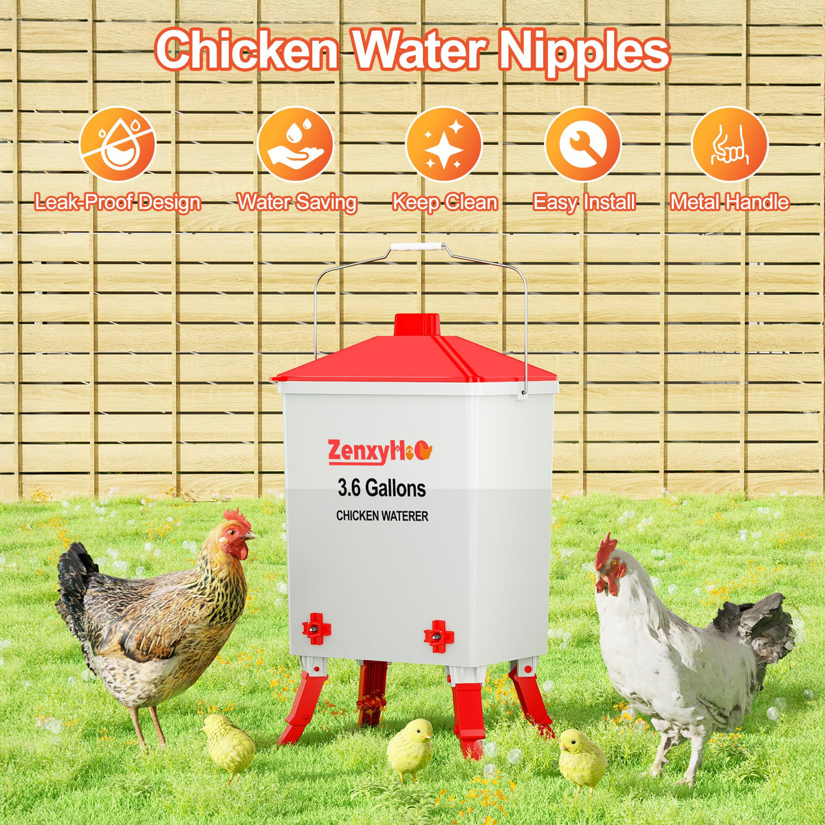 3.6 Gal Chicken Waterer with 4 Water Nipples G8033