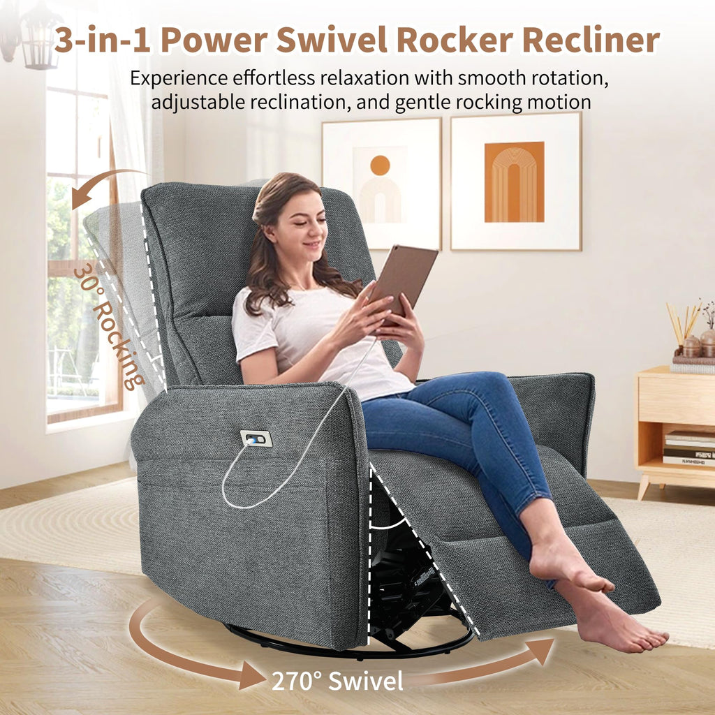 Power Swivel Rocker Recliner Chair Dark Gray A485